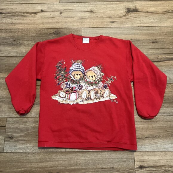 Maze Christmas Bear Sweatshirt SZ Medium Red Holiday Sweater Vintage - Picture 1 of 10